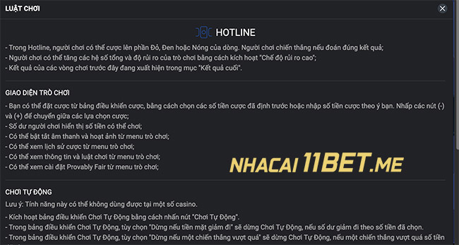 Luật chơi Hotline tại 11Bet