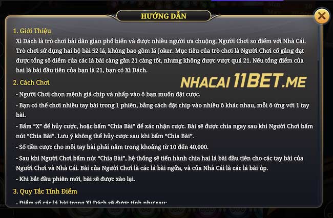 Luật chơi khi chơi Xì Dách tại V Gaming 11Bet